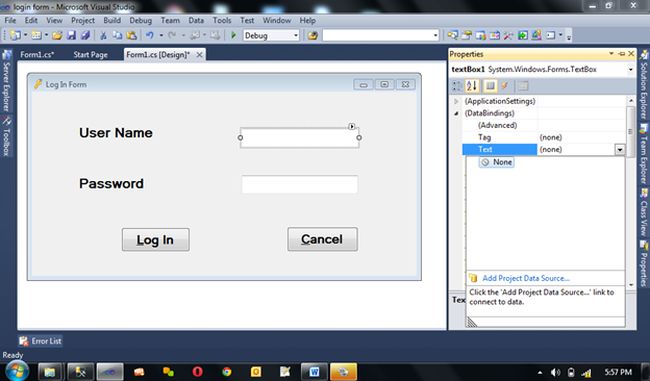 Data Binding option in visual studio